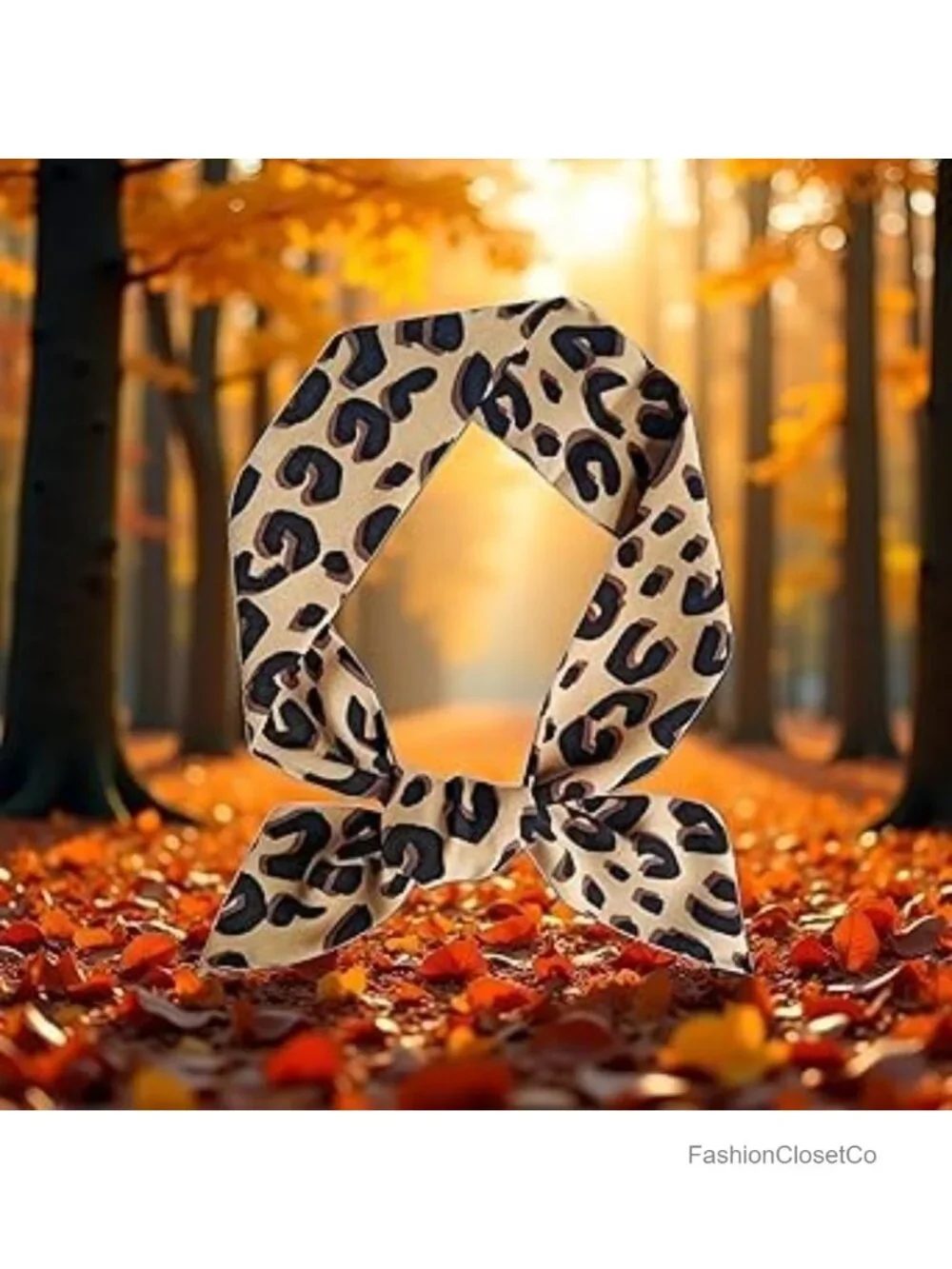 Set of 2 Leopard Print Neck Scarf Hair Accessory Purse Scarf Chiffon